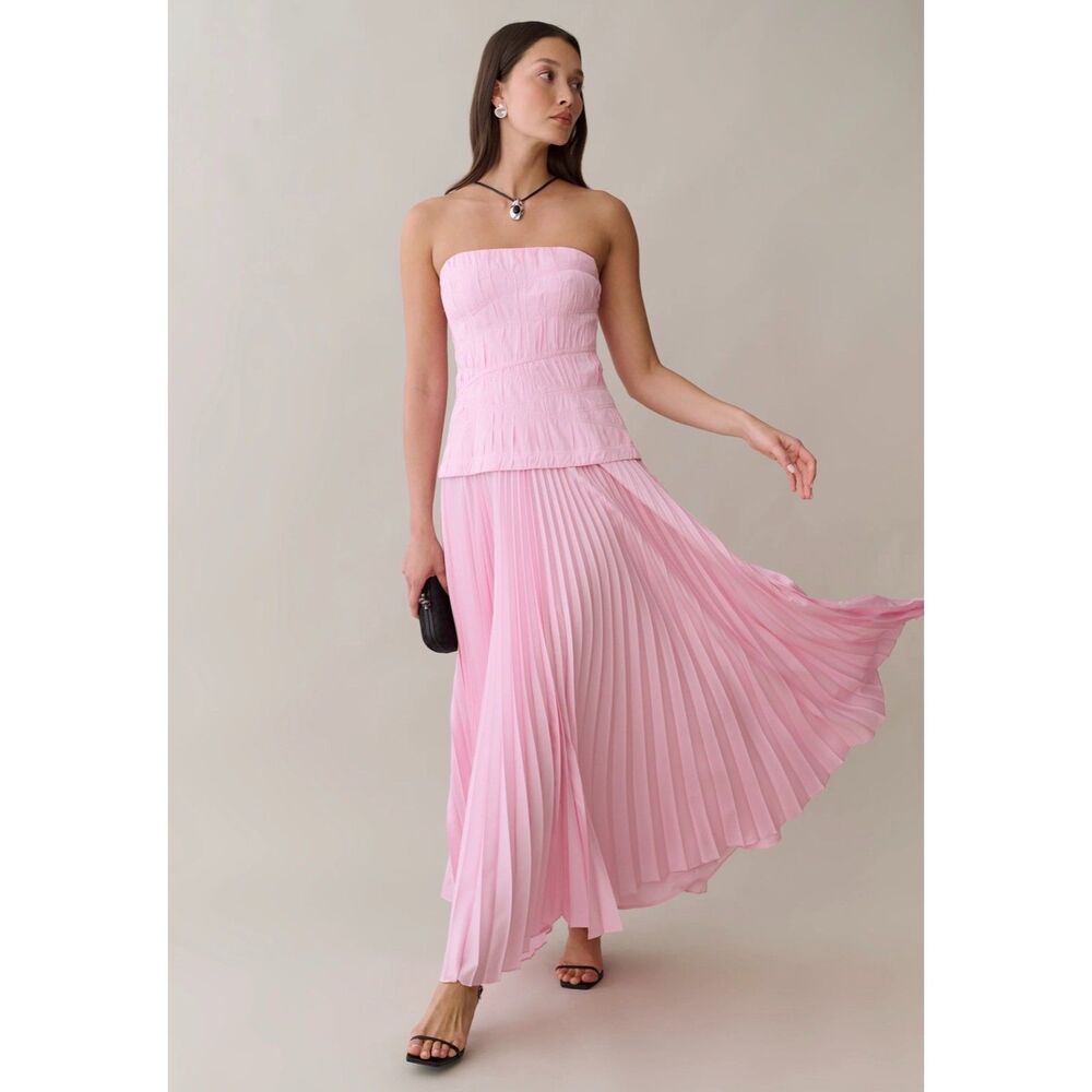 Few Moda x o.p.t. Ada Pink Strapless Pleated Maxi Dress Women's 4 NWT
